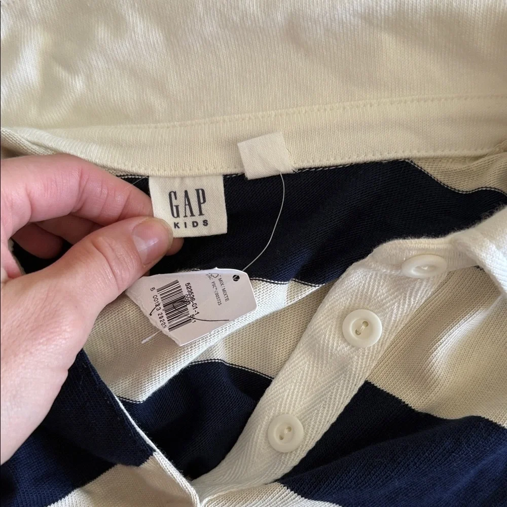 GAP Kids Navy and Cream Striped Polo long sleeve